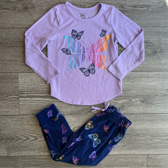 Wonder Nation Girls Long Sleeve Pajama Set Butterfly Free Spirit Kind Heart XS - Picture 2 of 16